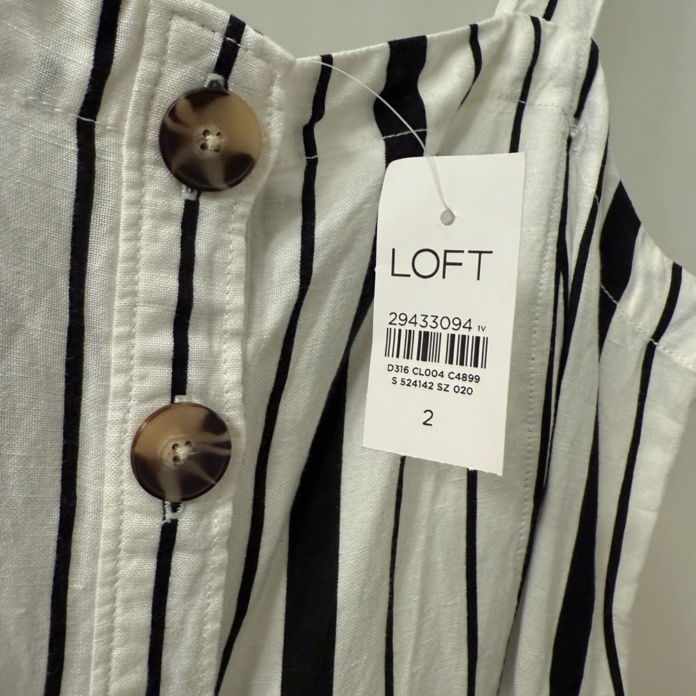 LOFT Striped Black and White Jumpsuit NWT Size 2 - Picture 4 of 7